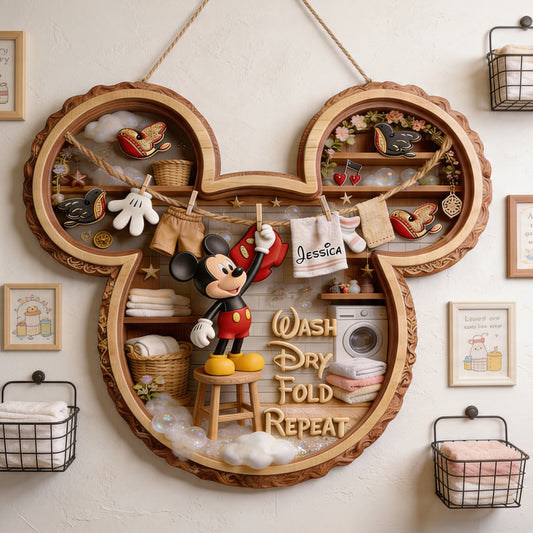 Wash Dry Fold Repeat - Personalized Mouse Custom Shaped Wood Sign