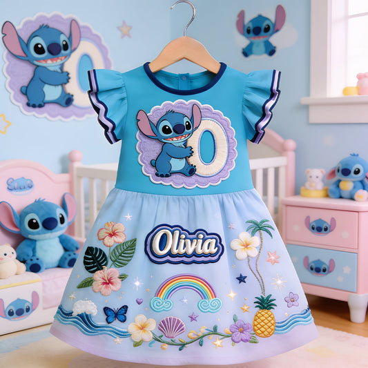 Ohana Initial Gift For Kids - Personalized Ohana Kid Ruffle Sleeve Dress