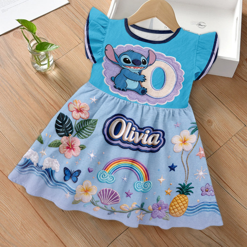 Ohana Initial Gift For Kids - Personalized Ohana Kid Ruffle Sleeve Dress