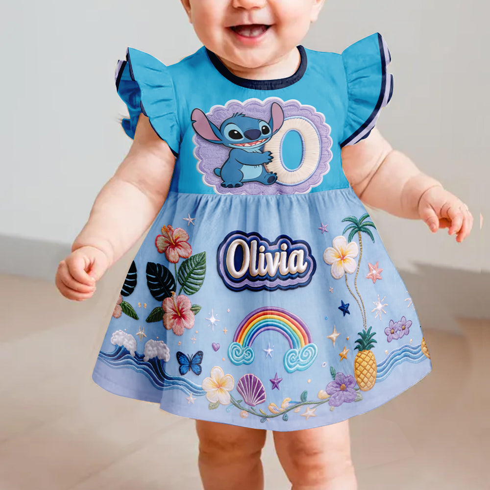 Ohana Initial Gift For Kids - Personalized Ohana Kid Ruffle Sleeve Dress