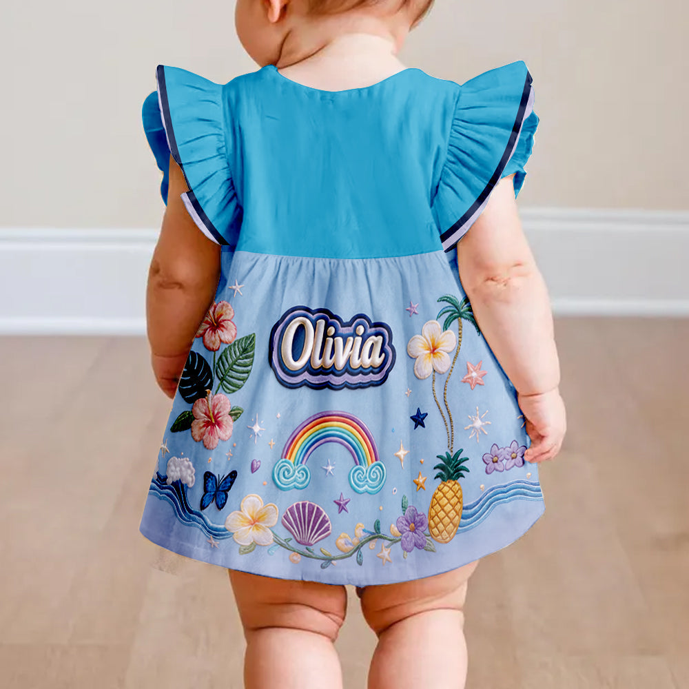Ohana Initial Gift For Kids - Personalized Ohana Kid Ruffle Sleeve Dress