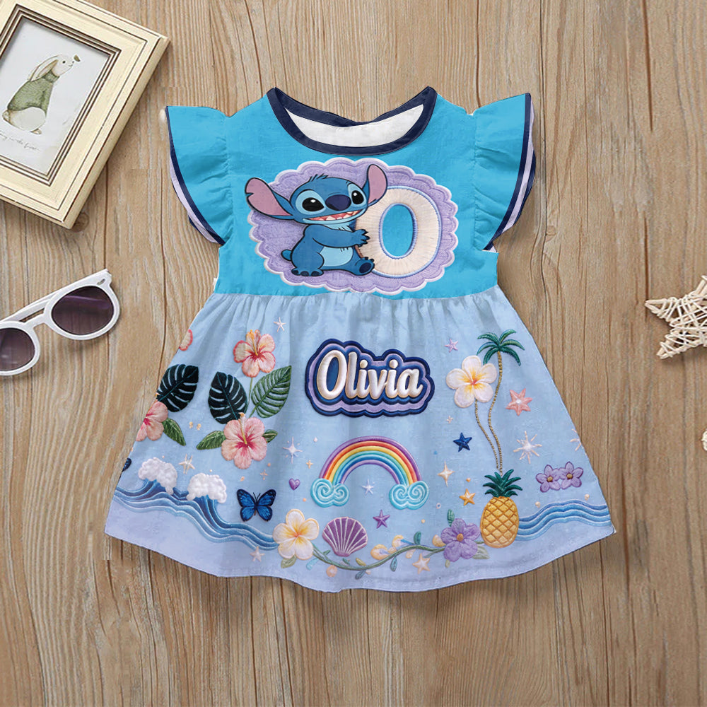 Ohana Initial Gift For Kids - Personalized Ohana Kid Ruffle Sleeve Dress