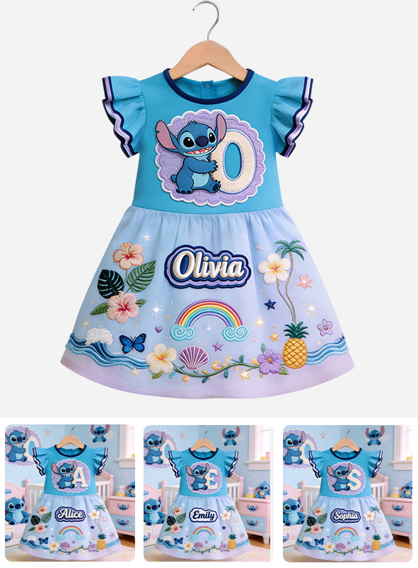 Ohana Initial Gift For Kids - Personalized Ohana Kid Ruffle Sleeve Dress