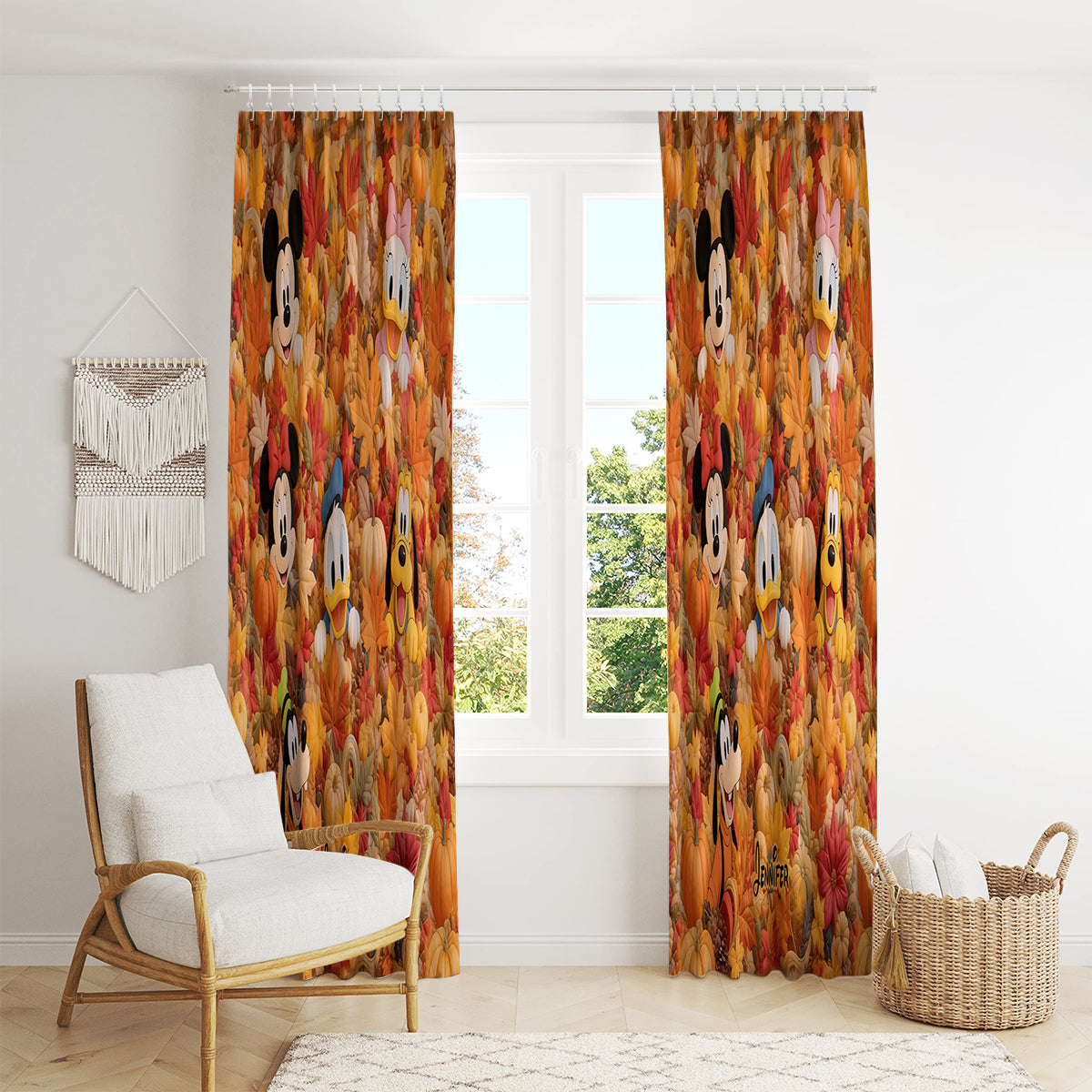 Mouse & Friends Fall Autumn House Decoration - Personalized Mouse Blackout Window Curtain/ Drapes Set
