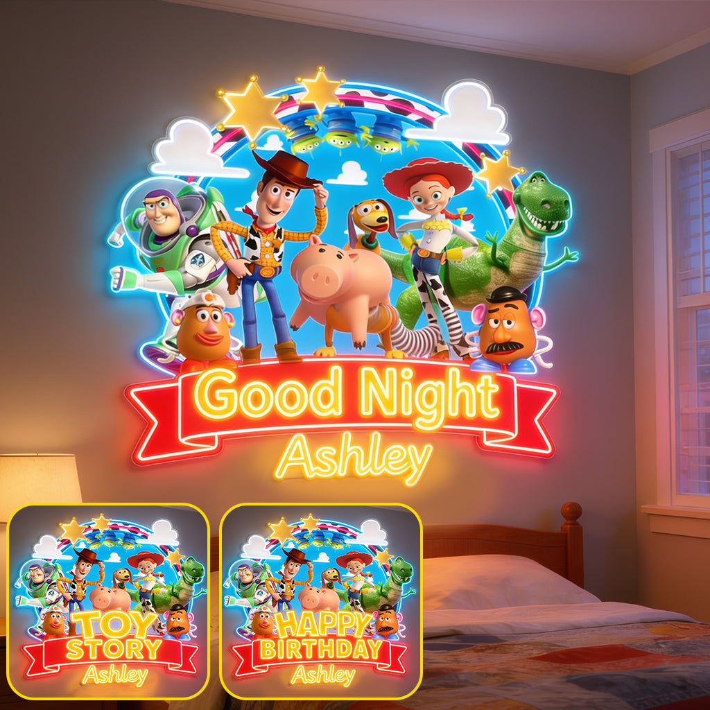 The Story Of The Toys, Happy Birthday - Personalized Movie For Kids Neon LED Light Sign