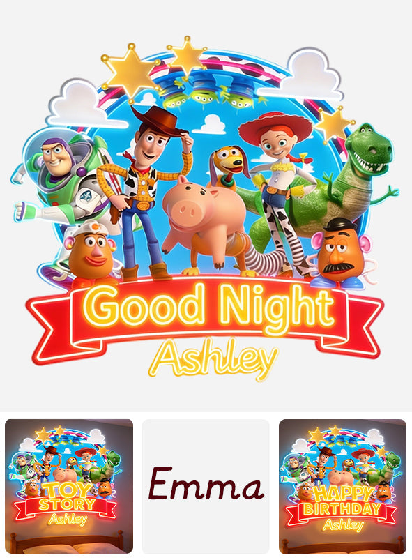 The Story Of The Toys, Happy Birthday - Personalized Movie For Kids Neon LED Light Sign
