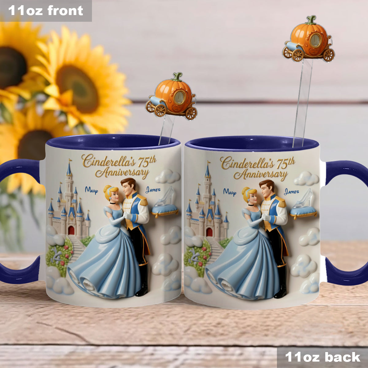 Cinderela Princess - Personalized Couple Set Accent Mug with Acrylic Stirrers