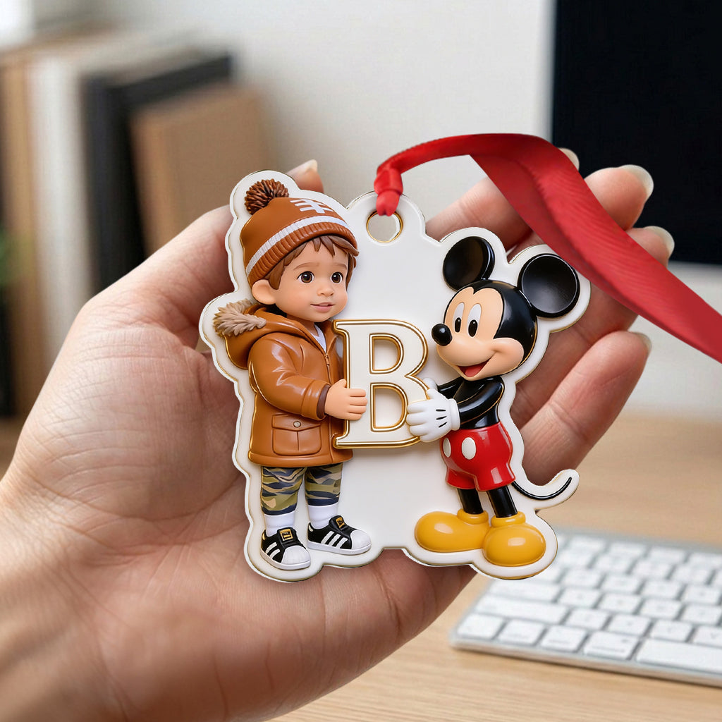 Magical Mouse Holding Initial Christmas Gift For Kids - Personalized Mouse Premium 3D Ornament