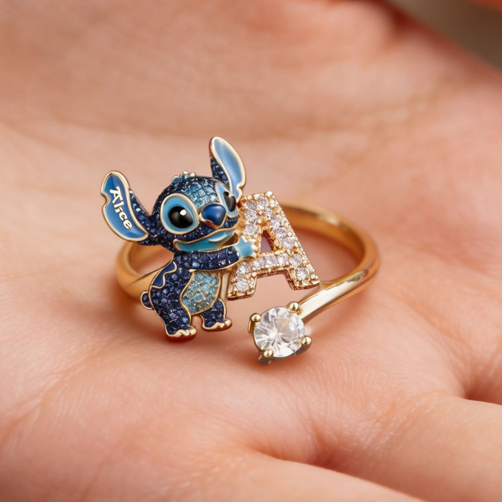 Cute Blue Alien - Personalized Ohana Adjustable Shaped Ring