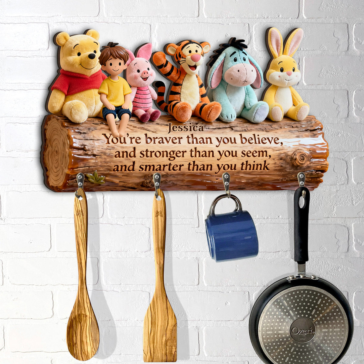 You're Braver Than You Believe - Personalized Yellow Bear Custom Shaped Hanging Rack
