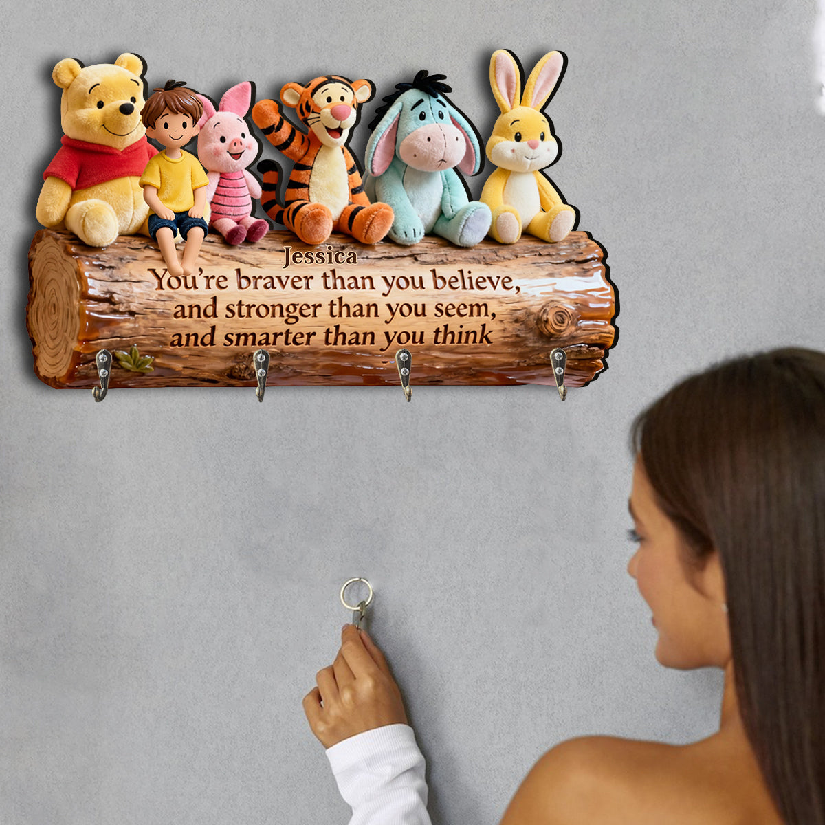 You're Braver Than You Believe - Personalized Yellow Bear Custom Shaped Hanging Rack