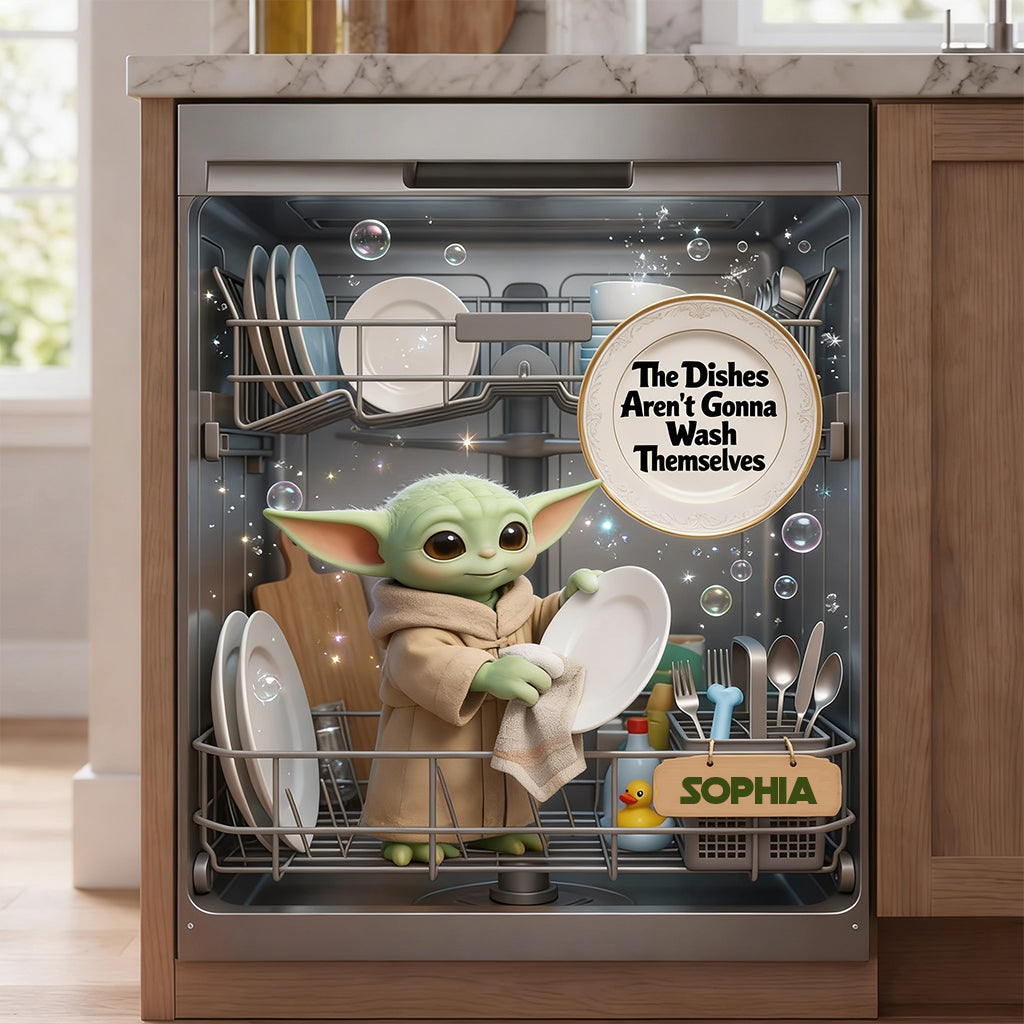 Cute Green Alien Wash Dishes - Personalized The Force Dishwasher Cover