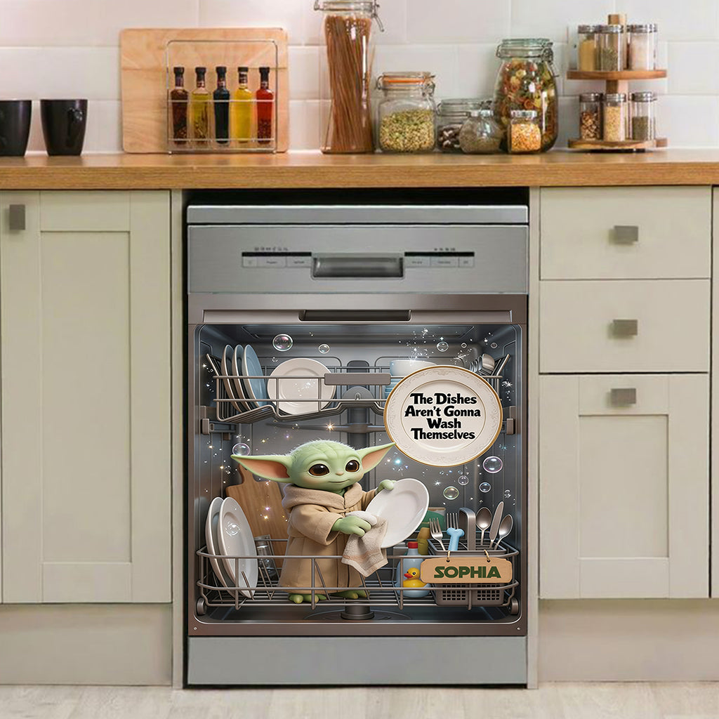 Cute Green Alien Wash Dishes - Personalized The Force Dishwasher Cover