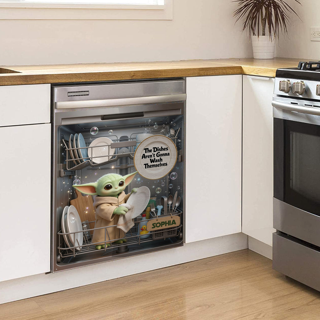 Cute Green Alien Wash Dishes - Personalized The Force Dishwasher Cover