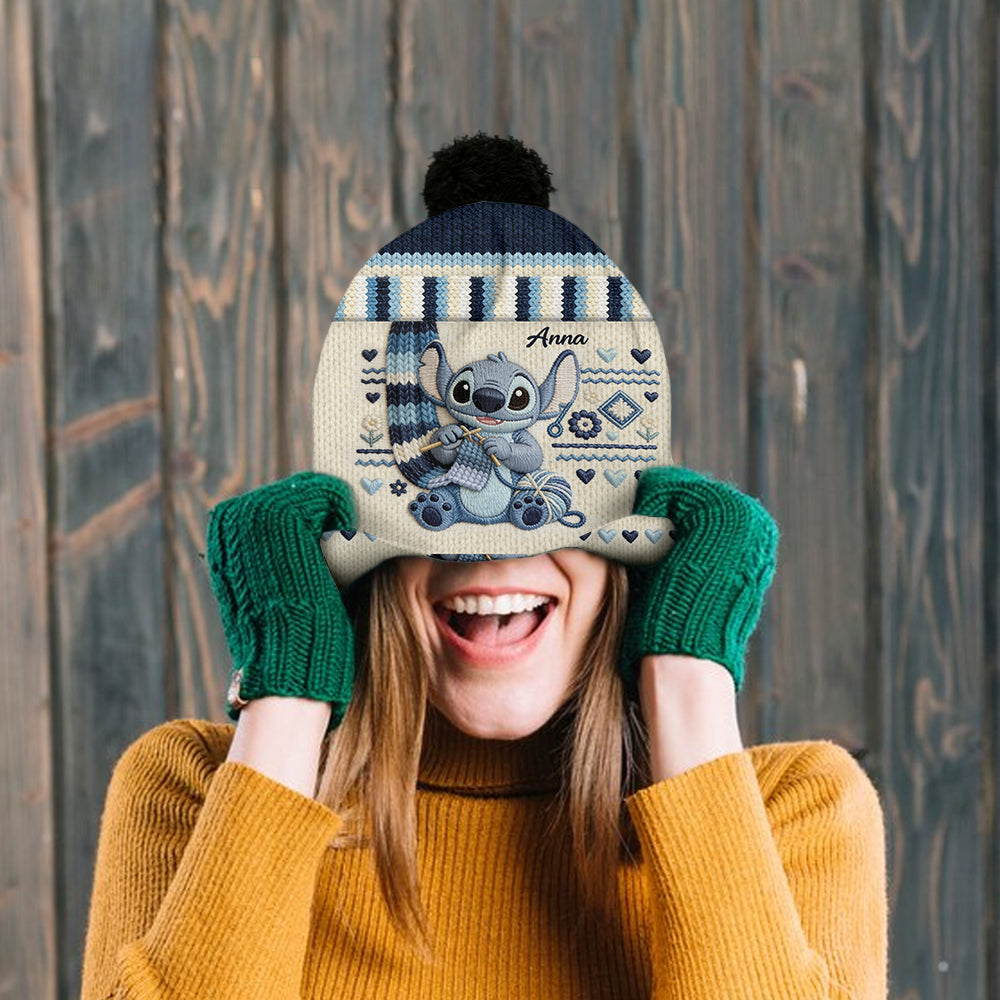 SHH I'm Crocheting - Personalized Ohana Beanie Hat & Knitted Mittens