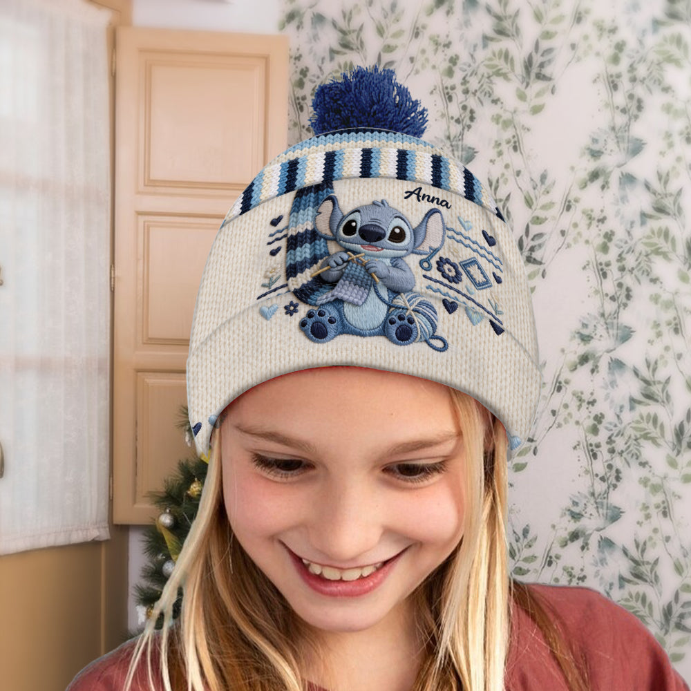 SHH I'm Crocheting - Personalized Ohana Beanie Hat & Knitted Mittens