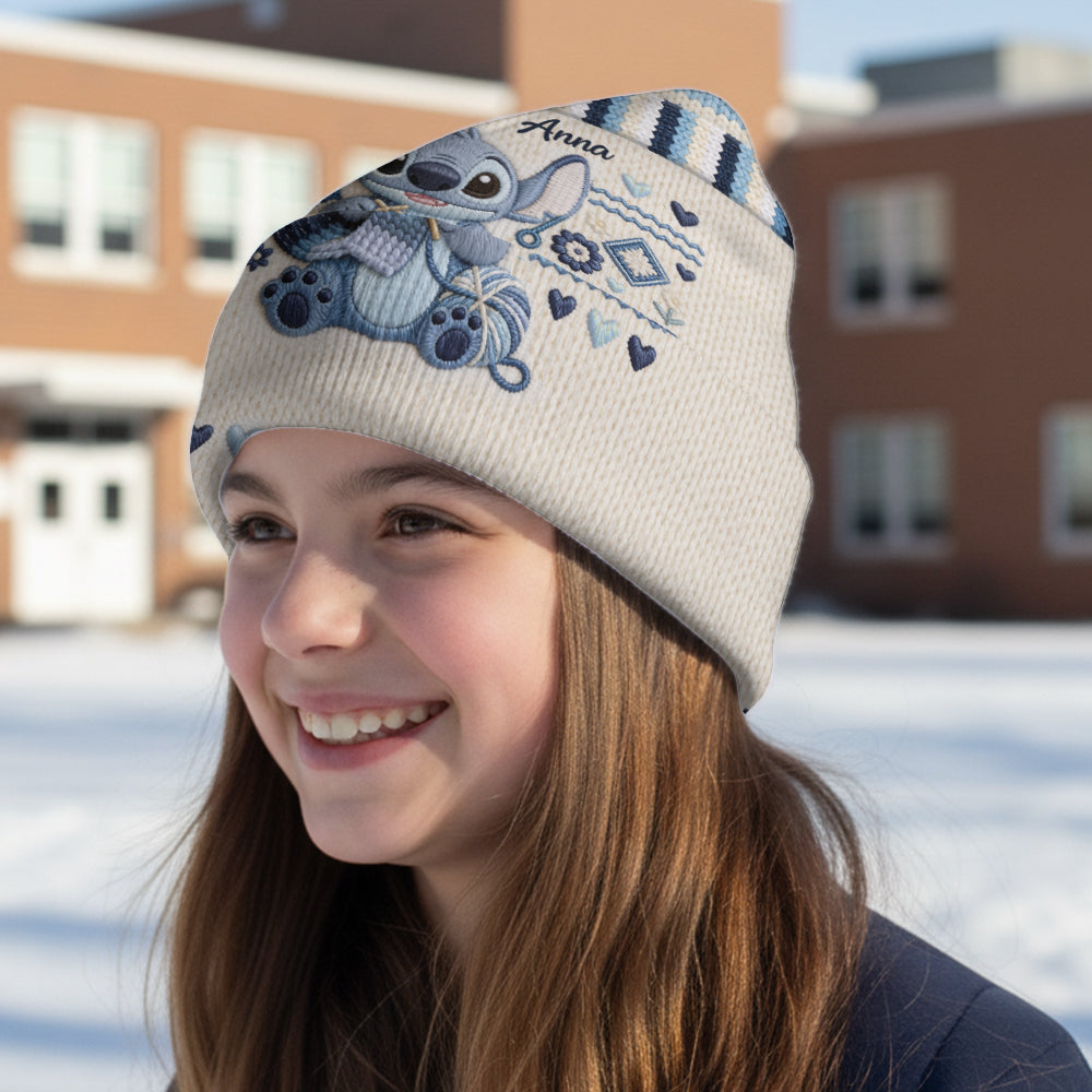 SHH I'm Crocheting - Personalized Ohana Beanie Hat & Knitted Mittens