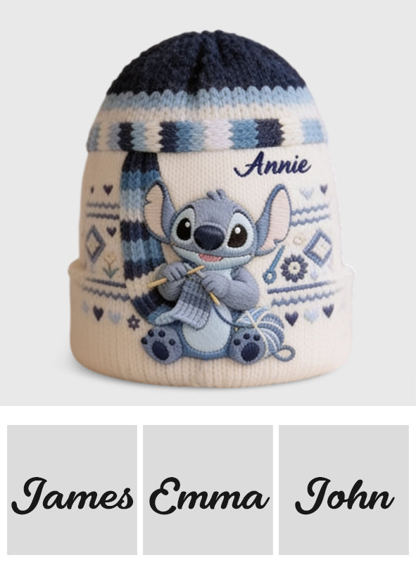 SHH I'm Crocheting - Personalized Ohana Beanie Hat & Knitted Mittens