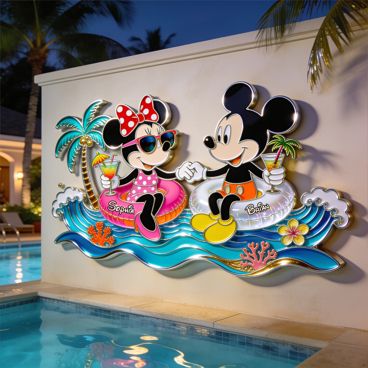 You, Me & The Poolside - Couple Gift - Personalized Mouse 3D Printed Cut Metal Sign