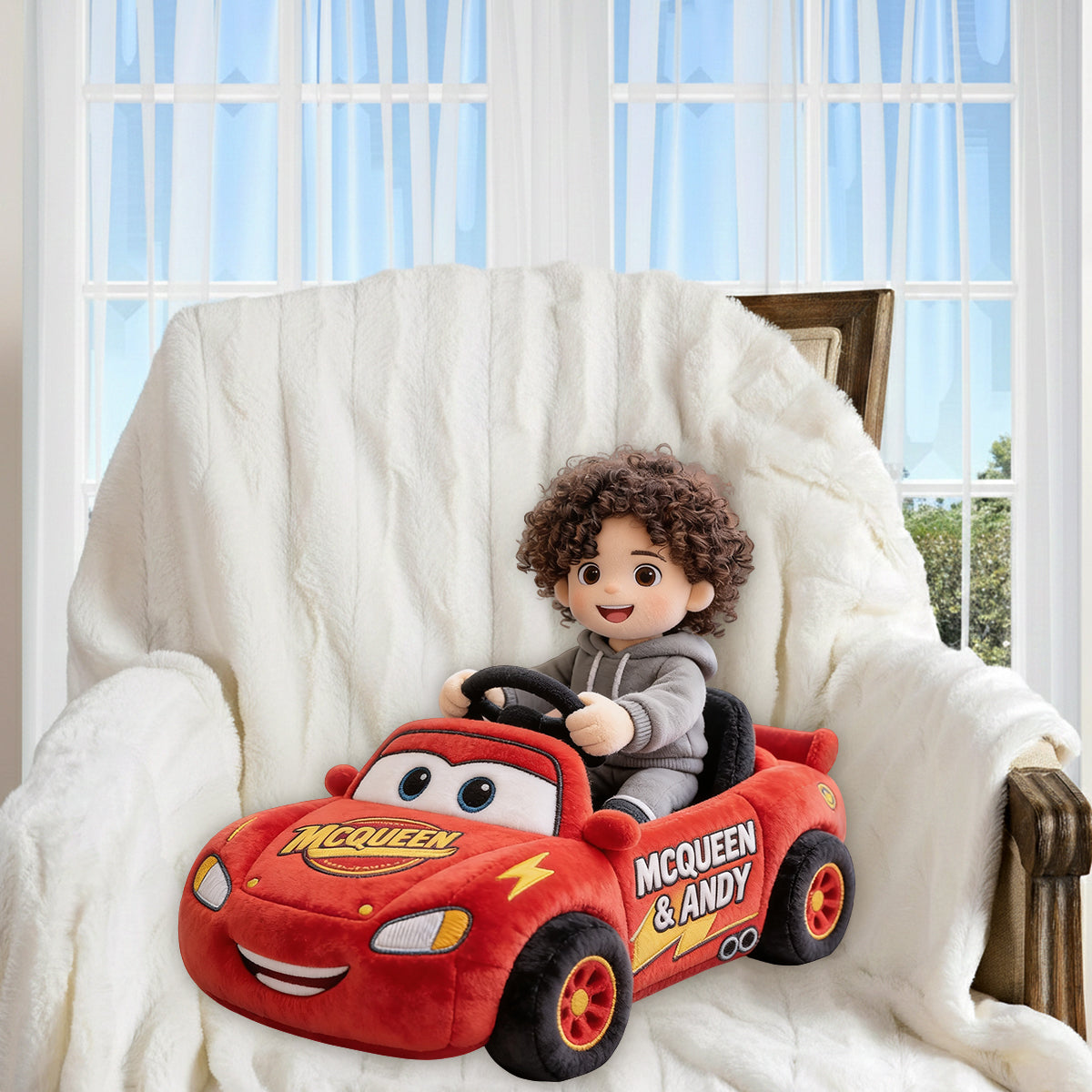 The Little Racer - Personalized Racing Lover Premium Faux Fur Pillow