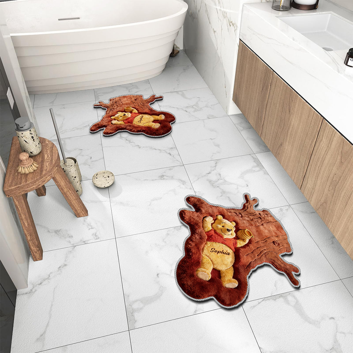 Cute Bear In Tree Trunk - Personalized Yellow Bear Non-Slip Tufted Rug