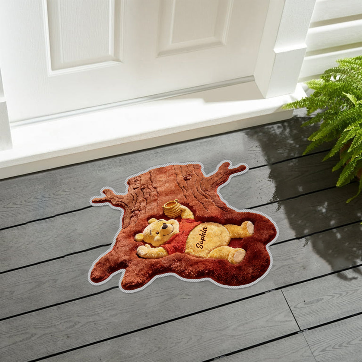 Cute Bear In Tree Trunk - Personalized Yellow Bear Non-Slip Tufted Rug