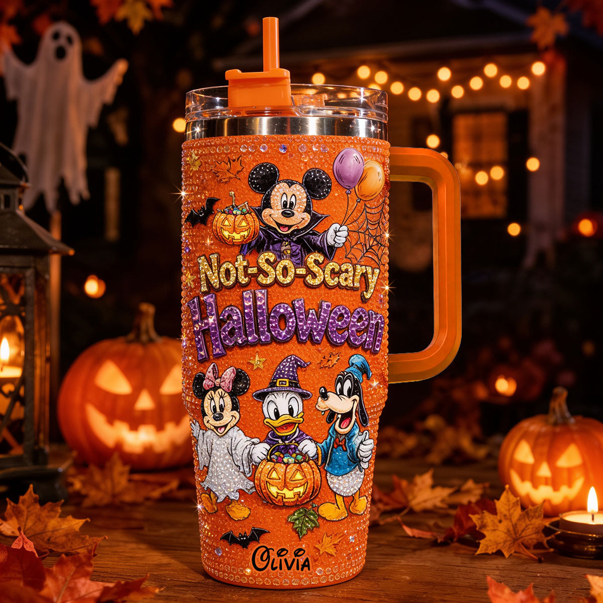 Halloween Not-So-Scary Party - Personalized Mouse Rhinestone Tumbler With Handle