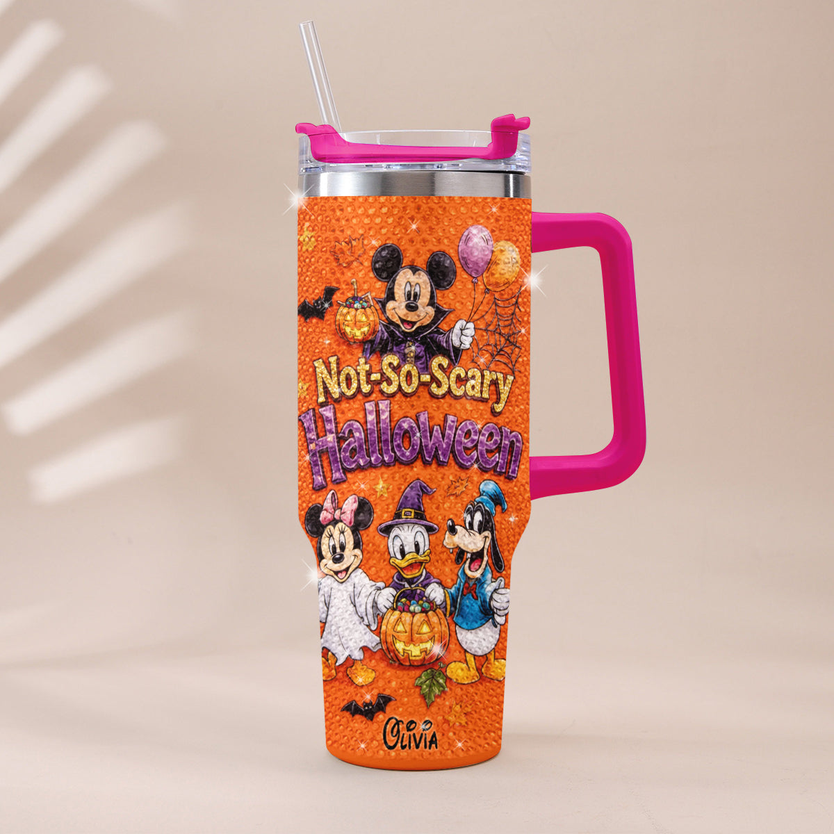 Halloween Not-So-Scary Party - Personalized Mouse Rhinestone Tumbler With Handle