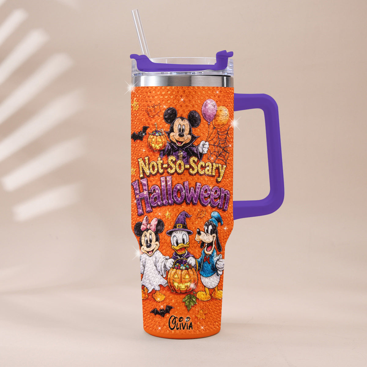 Halloween Not-So-Scary Party - Personalized Mouse Rhinestone Tumbler With Handle