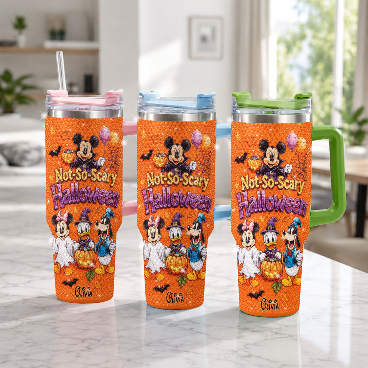 Halloween Not-So-Scary Party - Personalized Mouse Rhinestone Tumbler With Handle