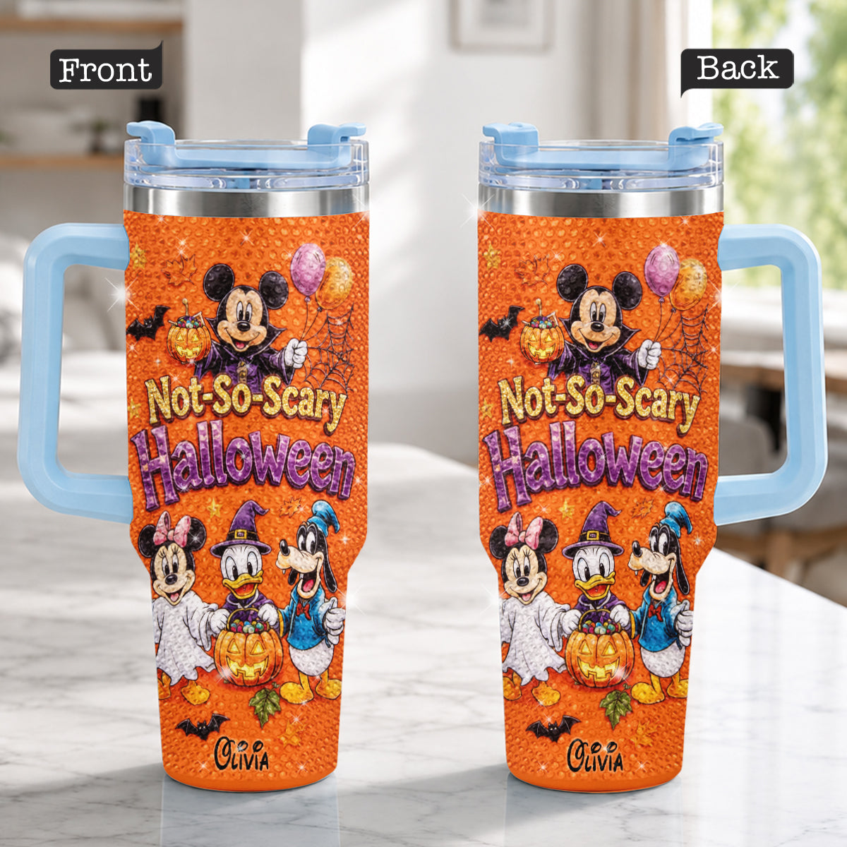 Halloween Not-So-Scary Party - Personalized Mouse Rhinestone Tumbler With Handle
