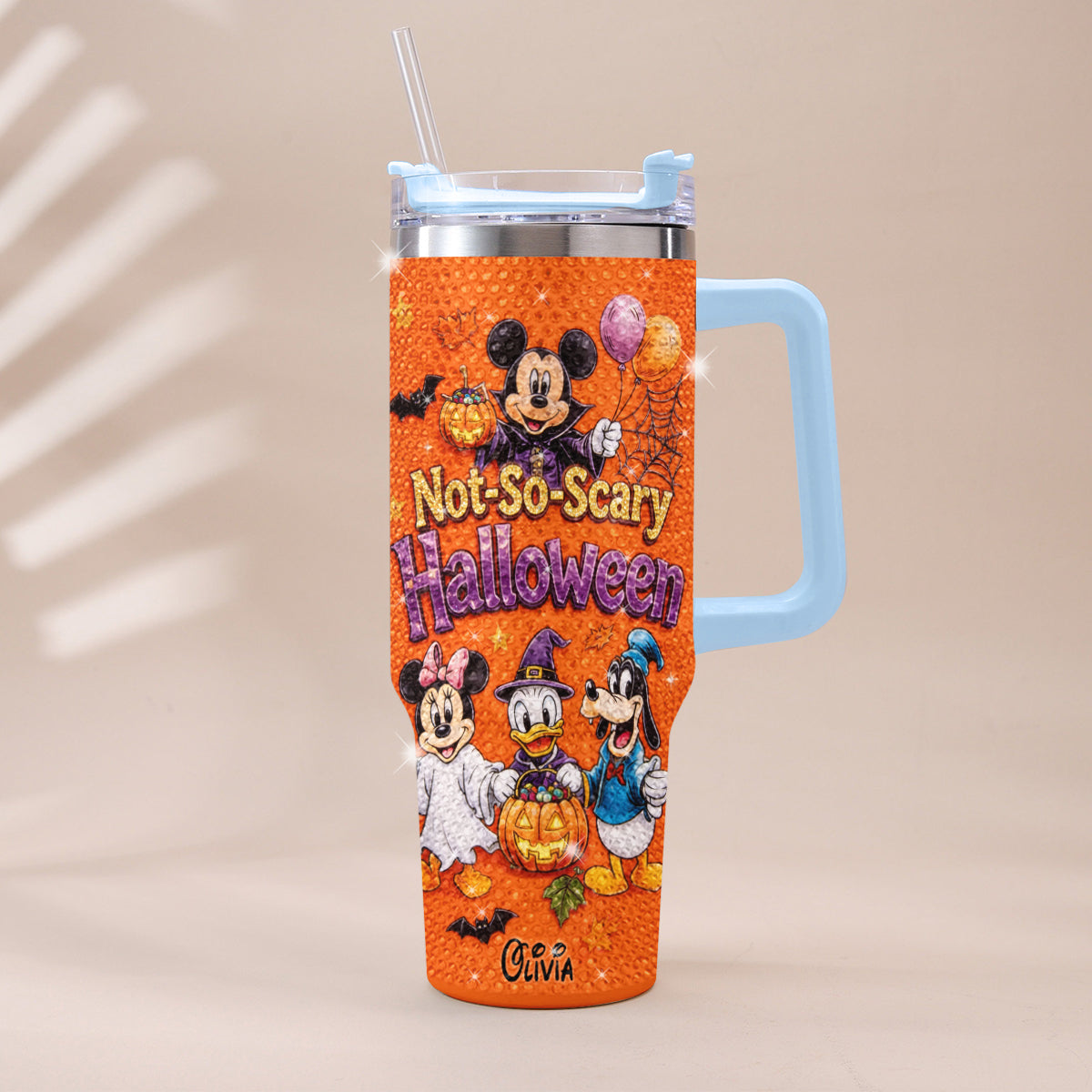 Halloween Not-So-Scary Party - Personalized Mouse Rhinestone Tumbler With Handle
