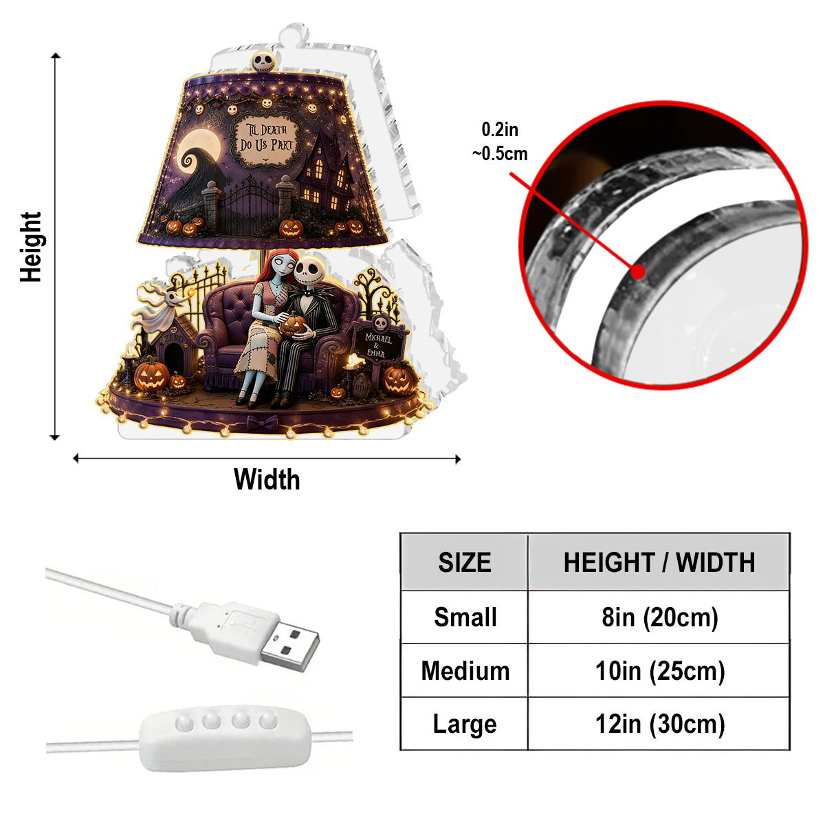 Til Death Do Us Part - Personalized Nightmare Acrylic LED Night Light