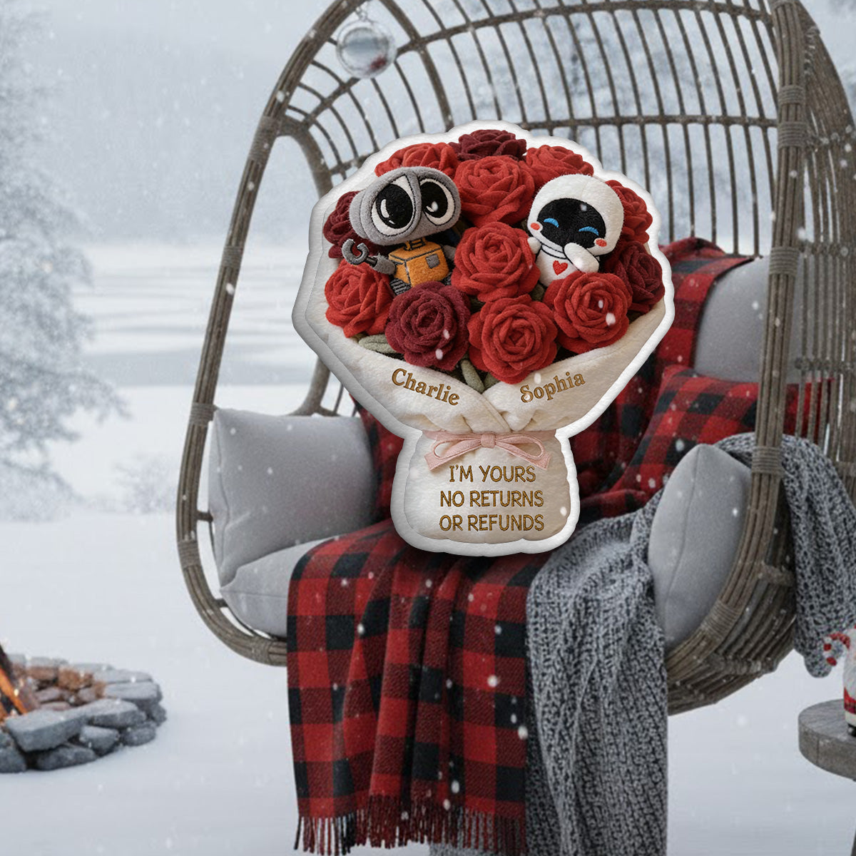 I'm Yours No Returns Or Refunds Robot Couple - Personalized Love Robot Faux Fur Shaped Pillow