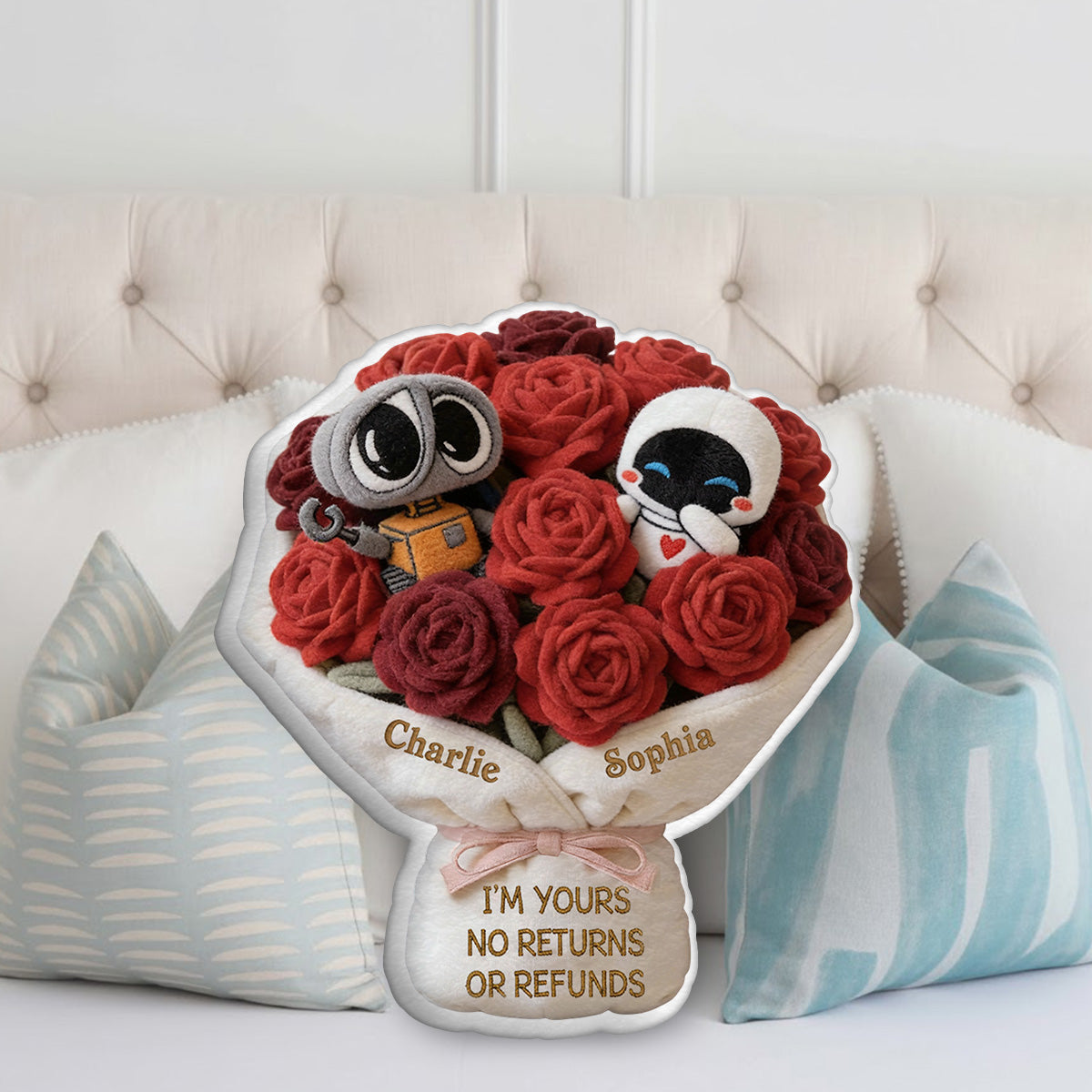 I'm Yours No Returns Or Refunds Robot Couple - Personalized Love Robot Faux Fur Shaped Pillow