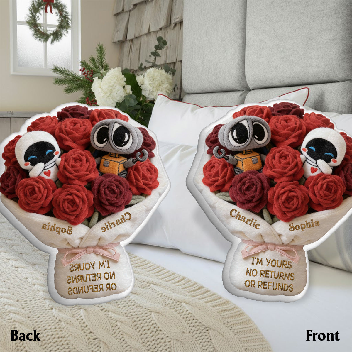 I'm Yours No Returns Or Refunds Robot Couple - Personalized Love Robot Faux Fur Shaped Pillow