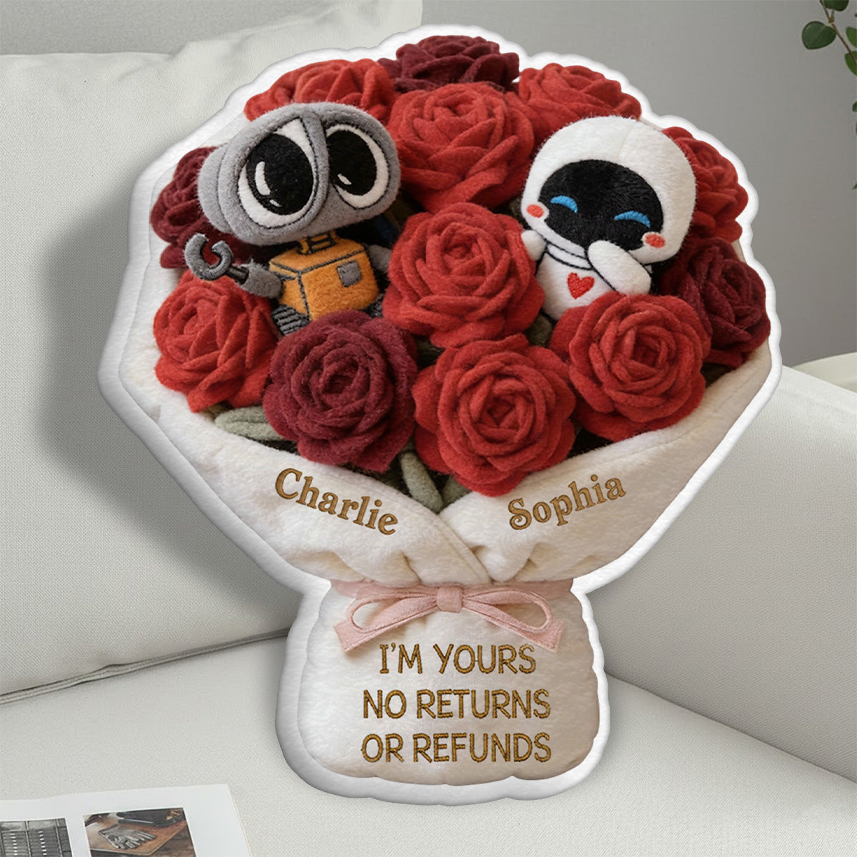 I'm Yours No Returns Or Refunds Robot Couple - Personalized Love Robot Faux Fur Shaped Pillow