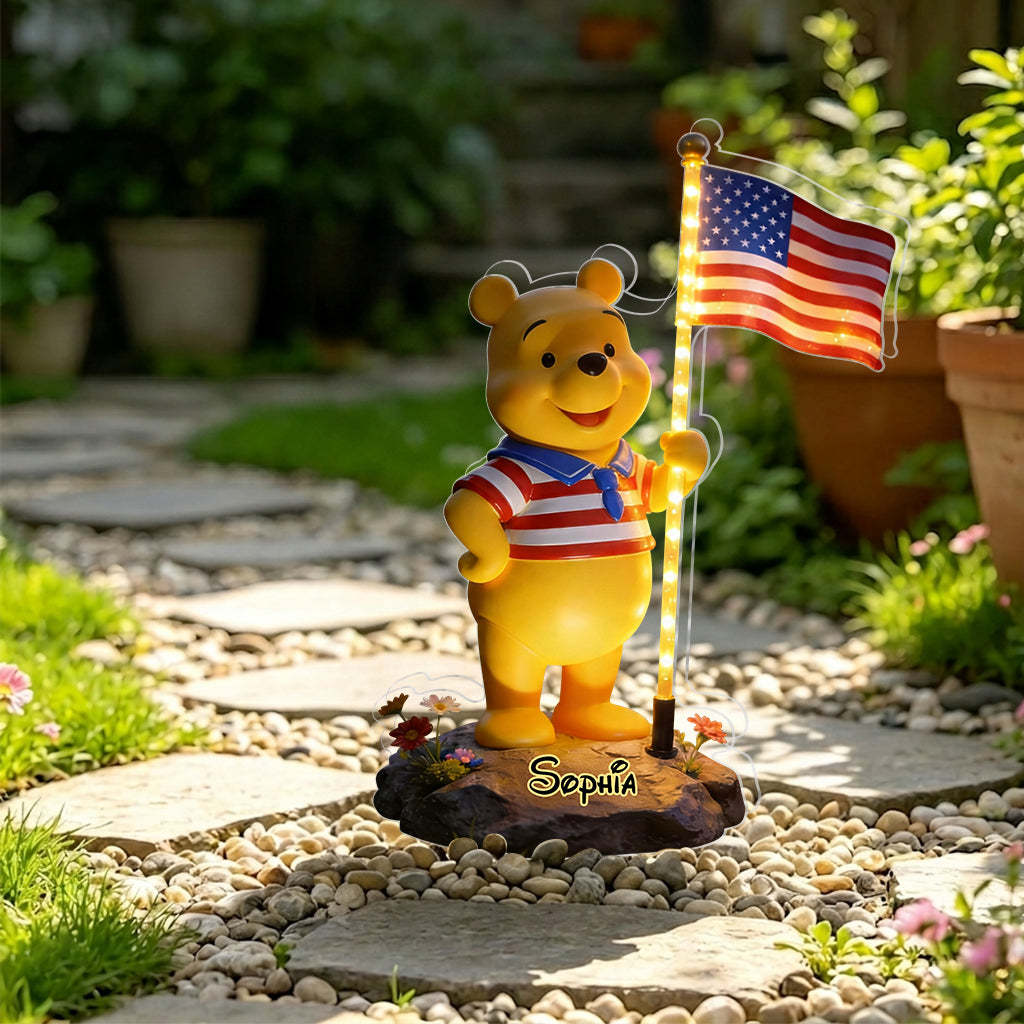 Celebrate 4th Of July - Personalized Yellow Bear Solar Acrylic Light