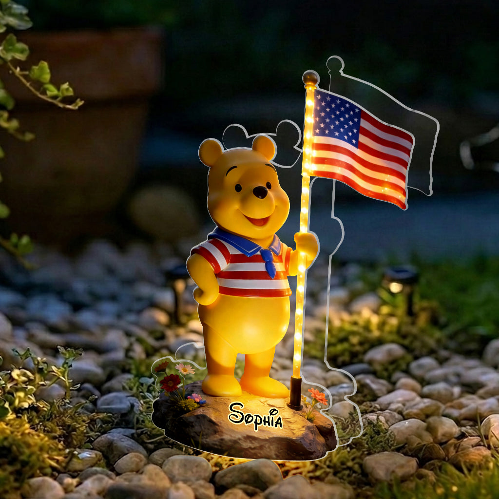 Celebrate 4th Of July - Personalized Yellow Bear Solar Acrylic Light