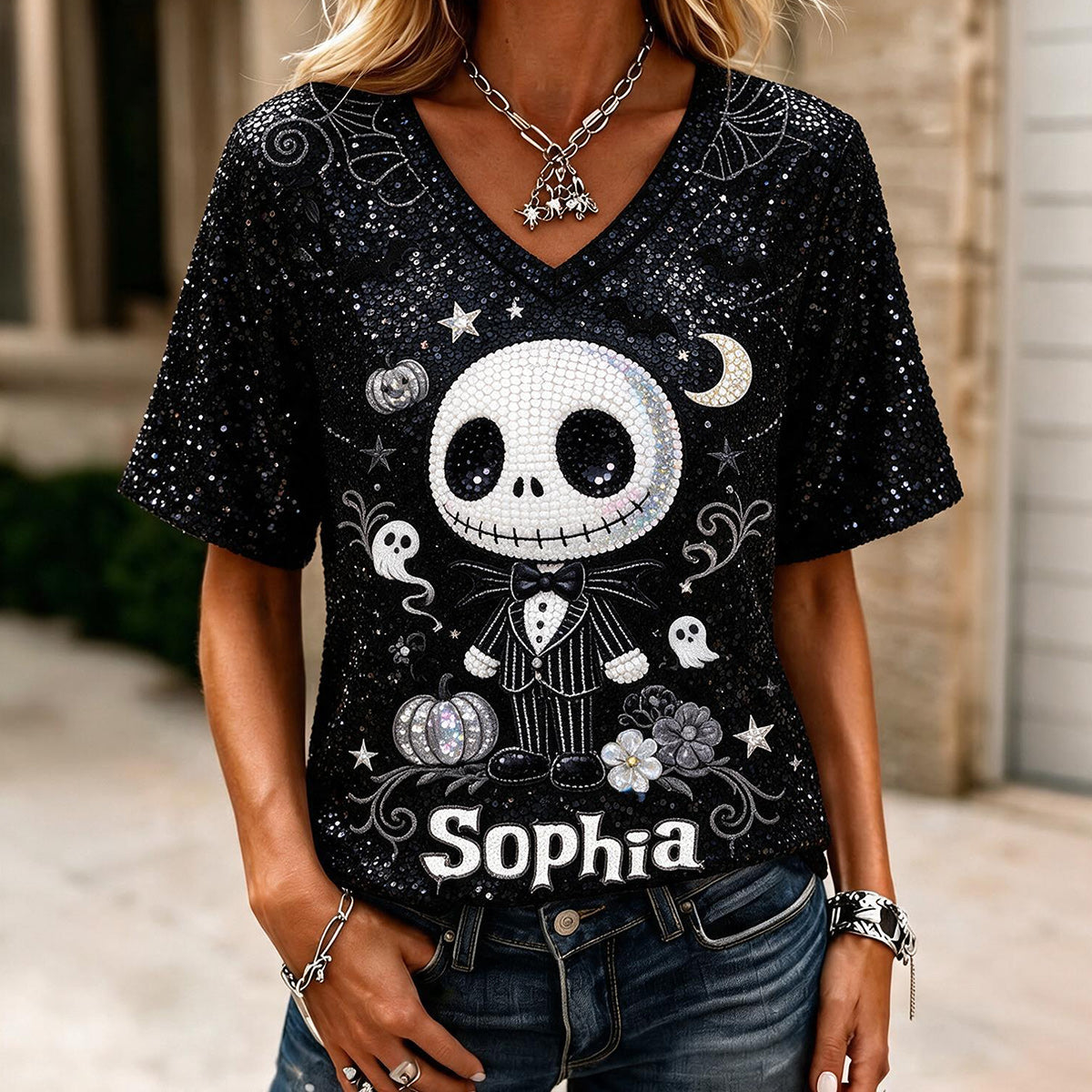 Skull Nightmare - Personalized Nightmare Fully Printed V-Neck T-Shirt