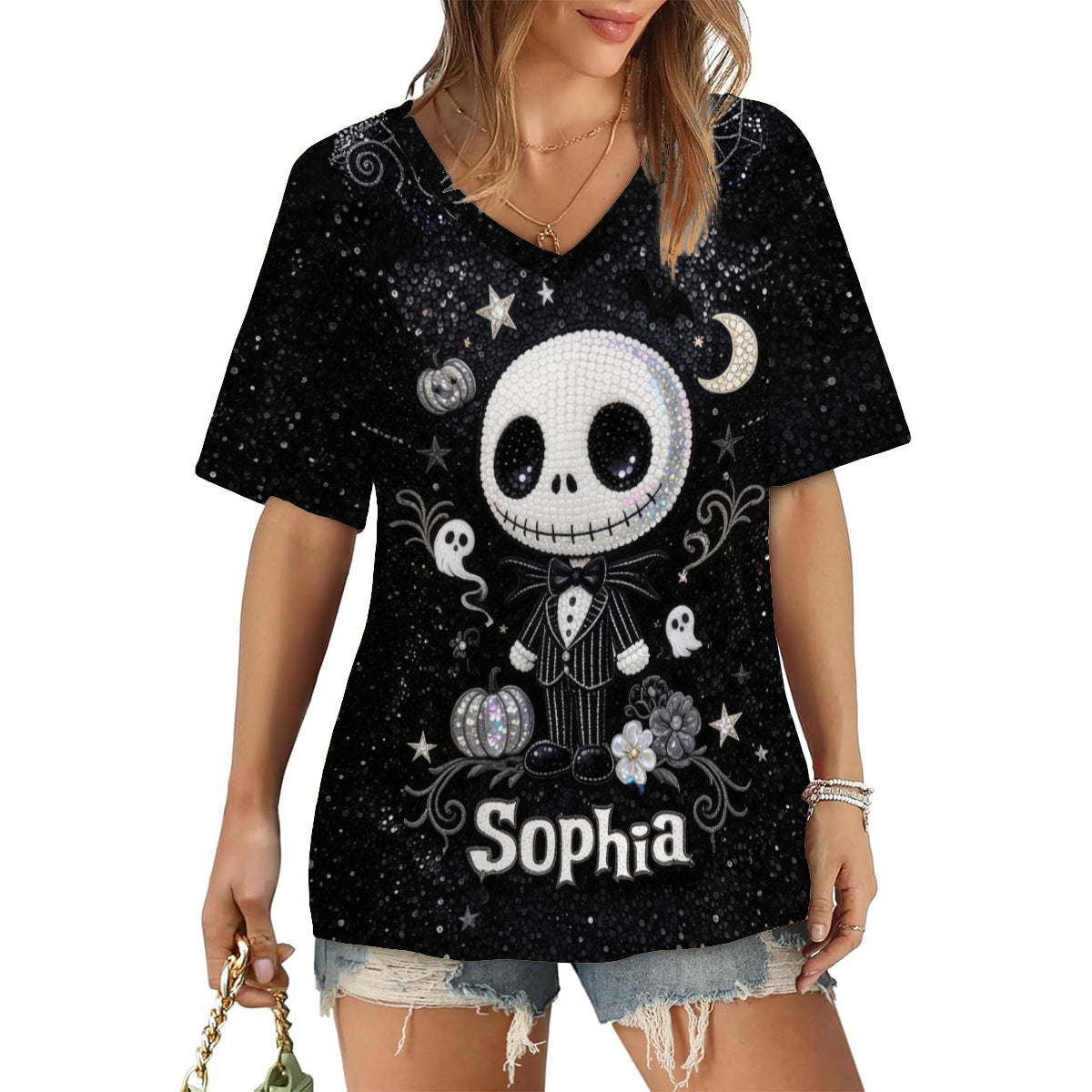 Skull Nightmare - Personalized Nightmare Fully Printed V-Neck T-Shirt