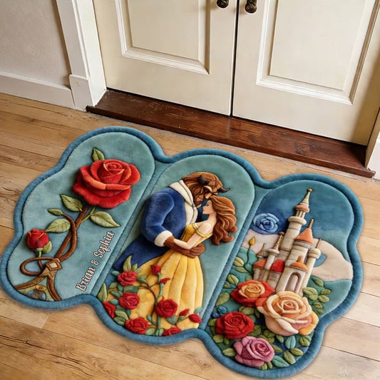 Home Sweet Home - Personalized Beauty And The Beast Shaped Doormat/ Rug