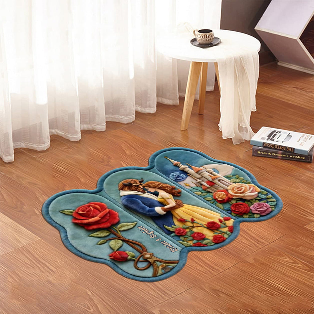 Home Sweet Home - Personalized Beauty And The Beast Shaped Doormat/ Rug
