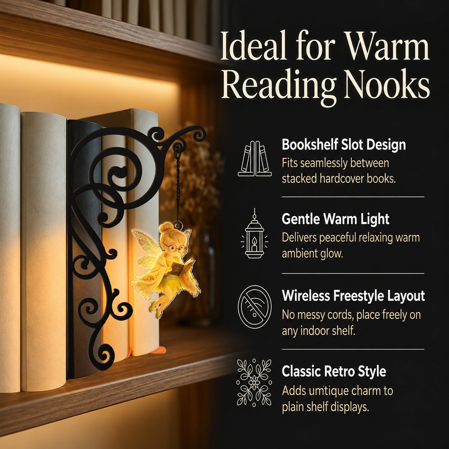 Fairy Reading Book - Personalized Flying Fairy Bookshelf Lamp