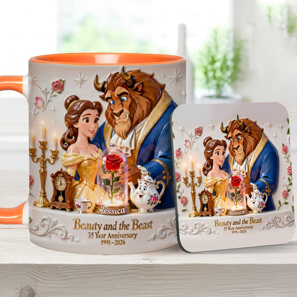 35 Year Anniversary - Personalized Beauty And The Beast Accent Mug & Coaster