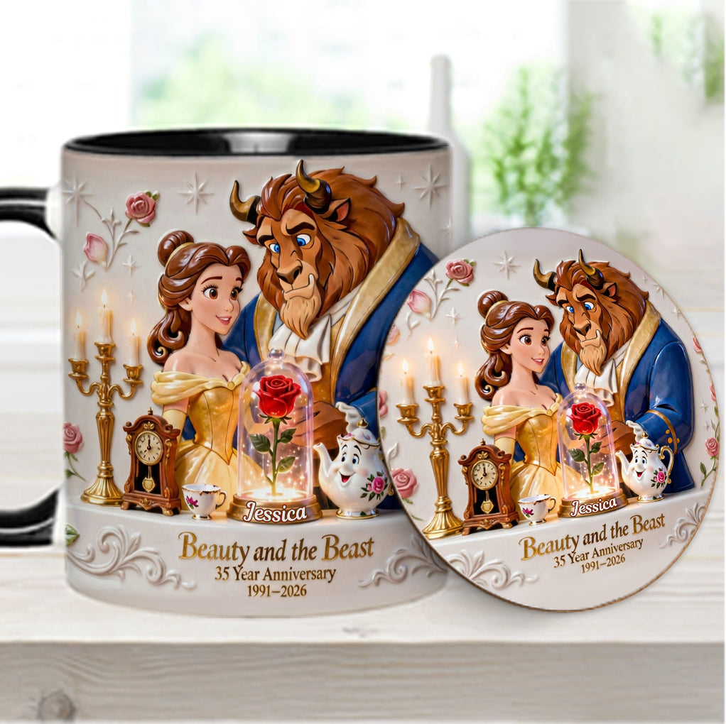 35 Year Anniversary - Personalized Beauty And The Beast Accent Mug & Coaster