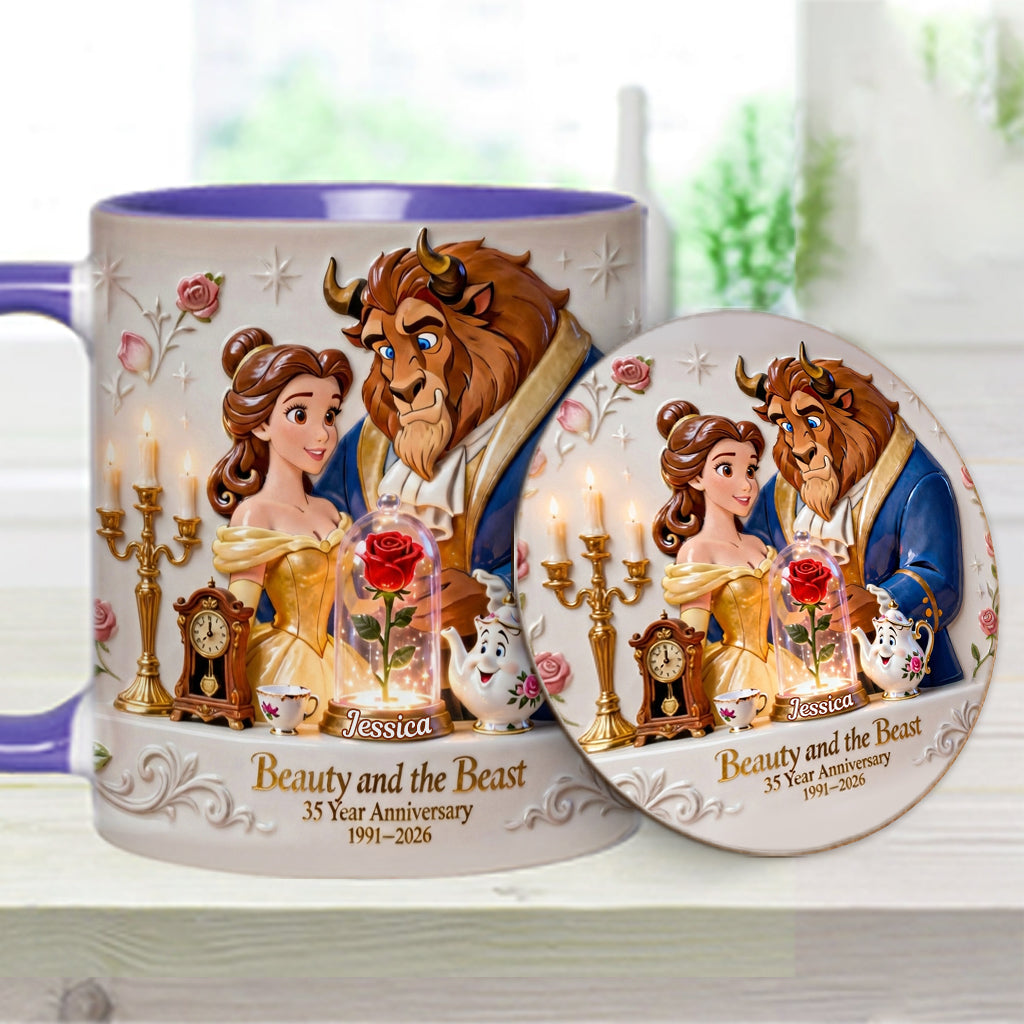 35 Year Anniversary - Personalized Beauty And The Beast Accent Mug & Coaster