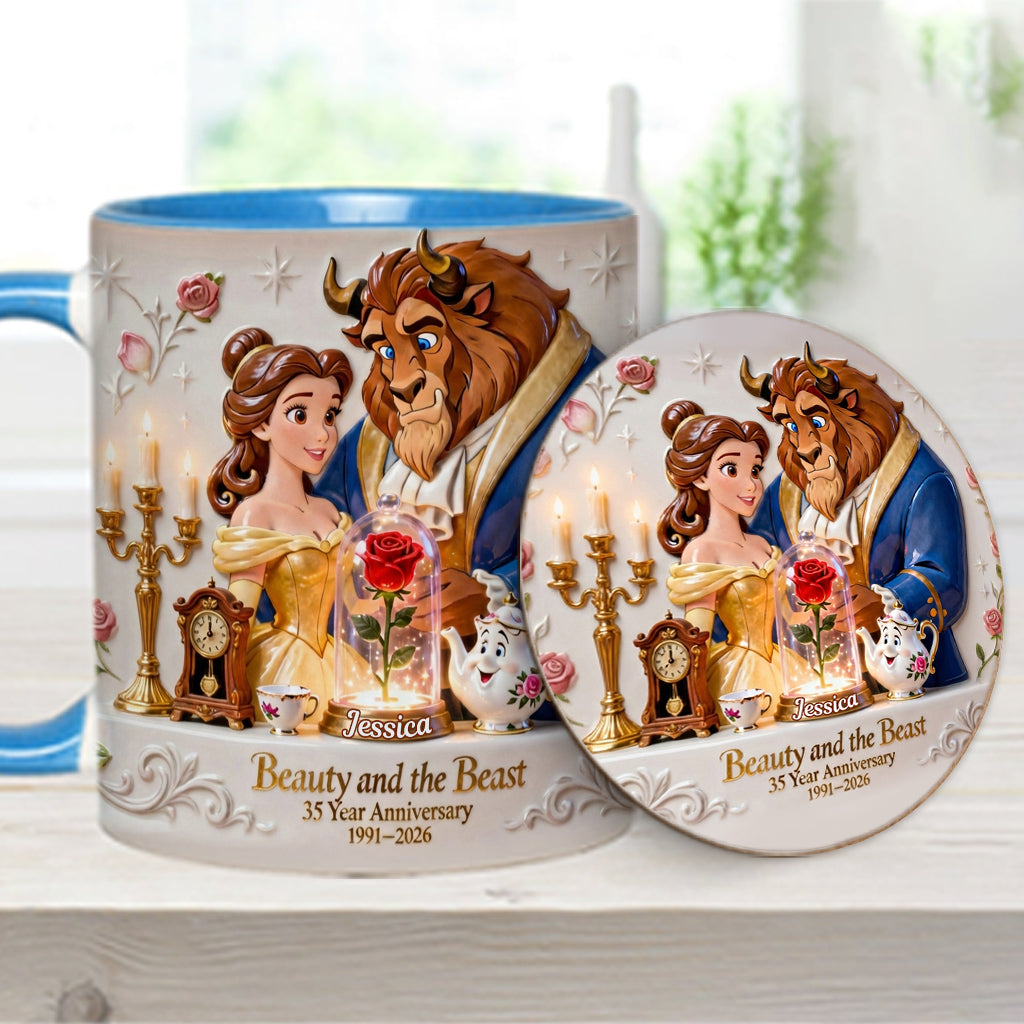 35 Year Anniversary - Personalized Beauty And The Beast Accent Mug & Coaster