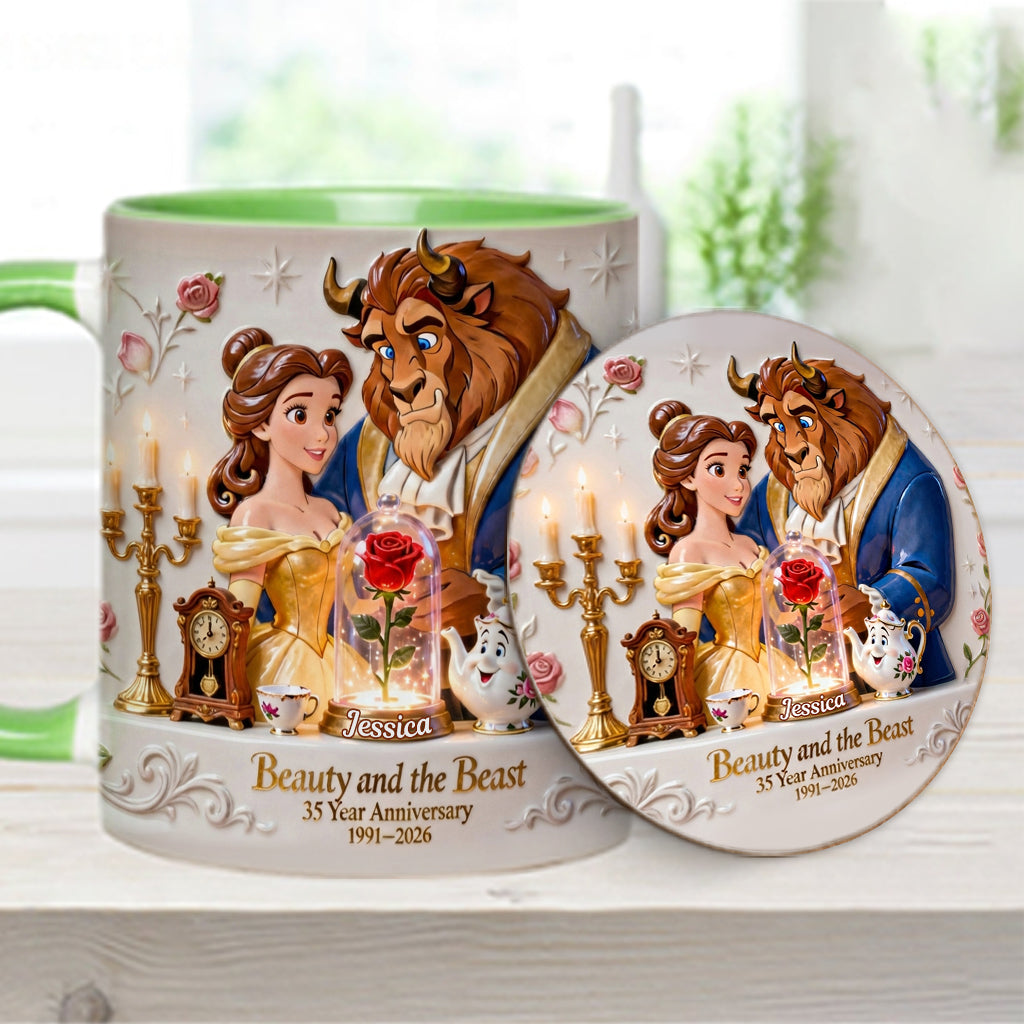 35 Year Anniversary - Personalized Beauty And The Beast Accent Mug & Coaster