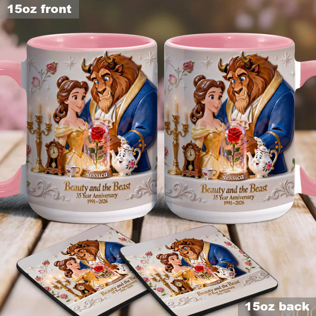 35 Year Anniversary - Personalized Beauty And The Beast Accent Mug & Coaster